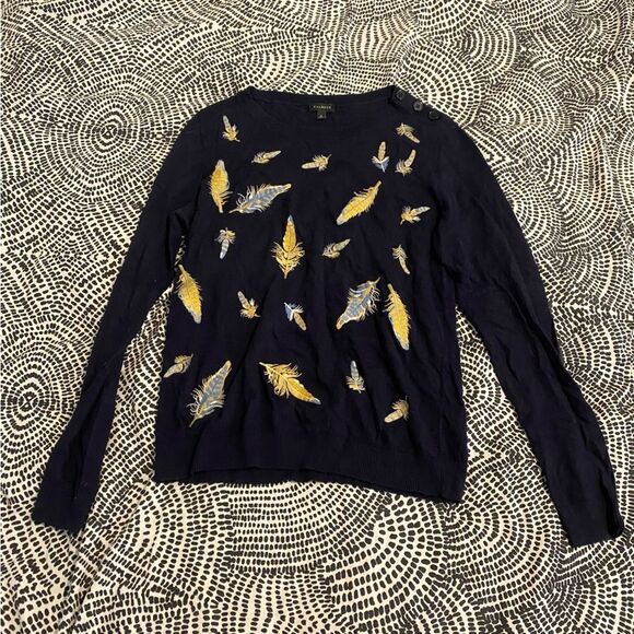 Talbots size Small Feather Embroidered Novelty Print Sweater - Picture 1 of 8